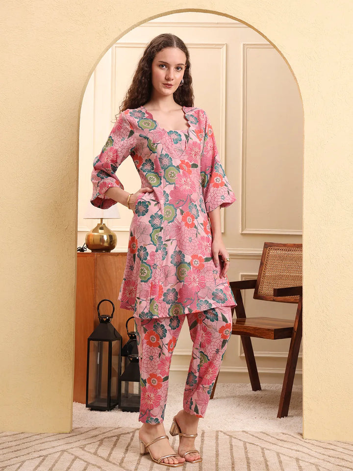 Multi Floral Print A-Line Kurta Trouser Set