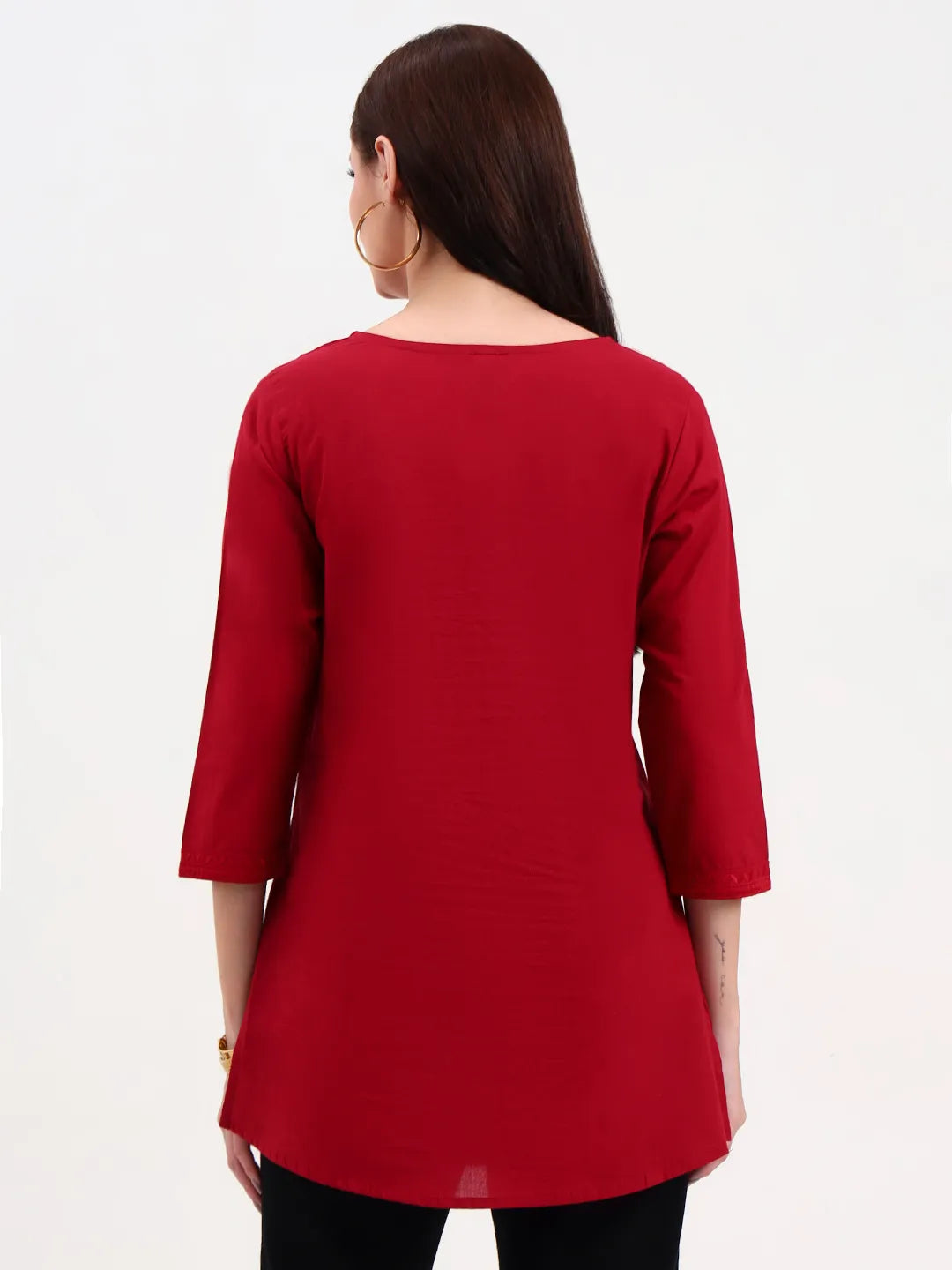 Maroon Cotton Straight Peplum Top