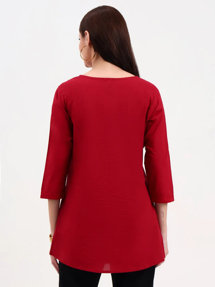 Maroon Cotton Straight Peplum Top
