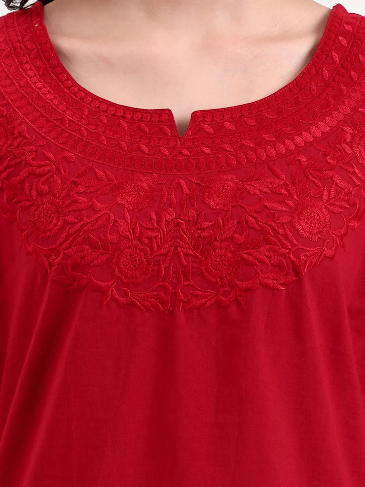 Maroon Cotton Straight Peplum Top