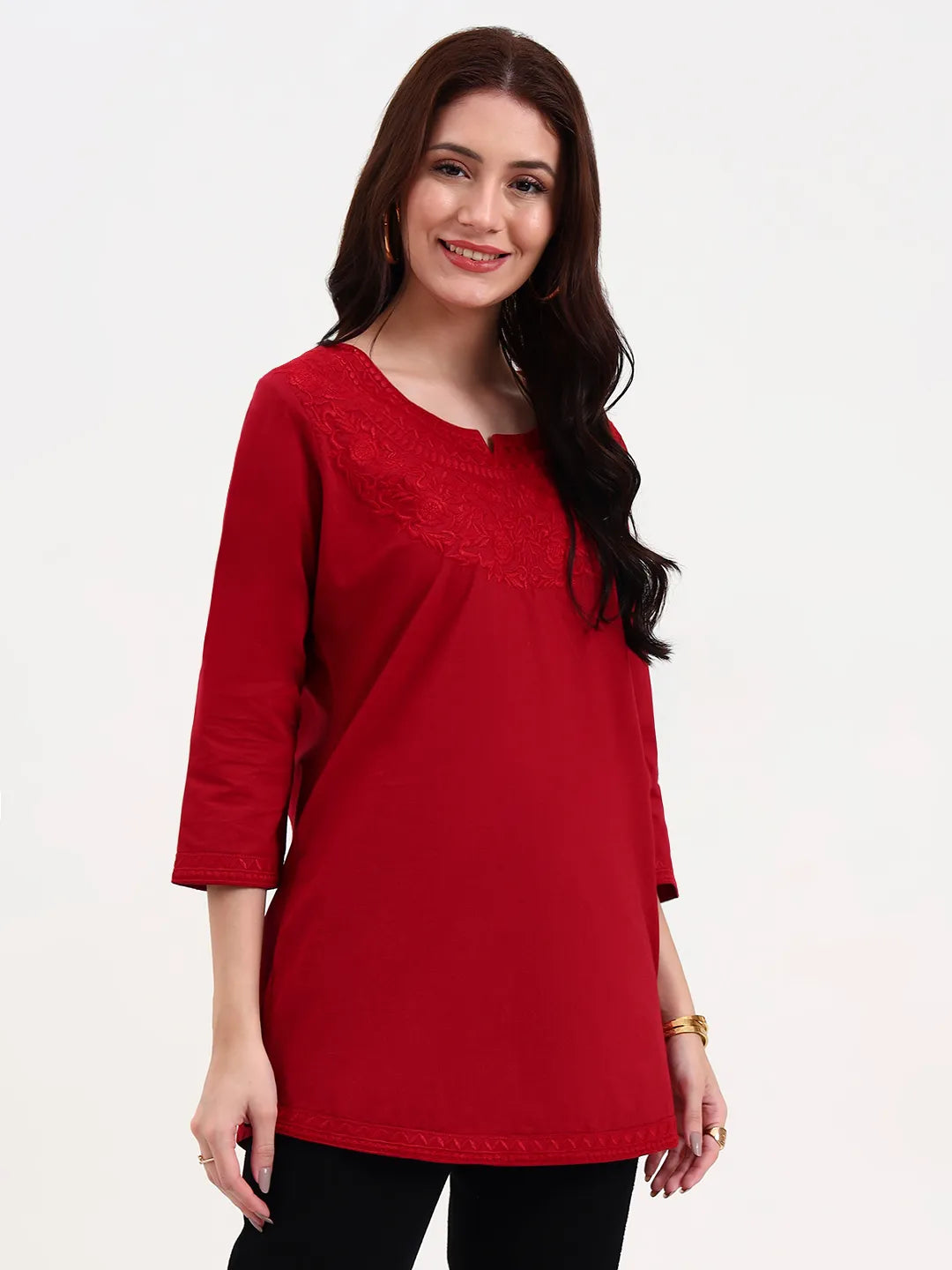 Maroon Cotton Straight Peplum Top