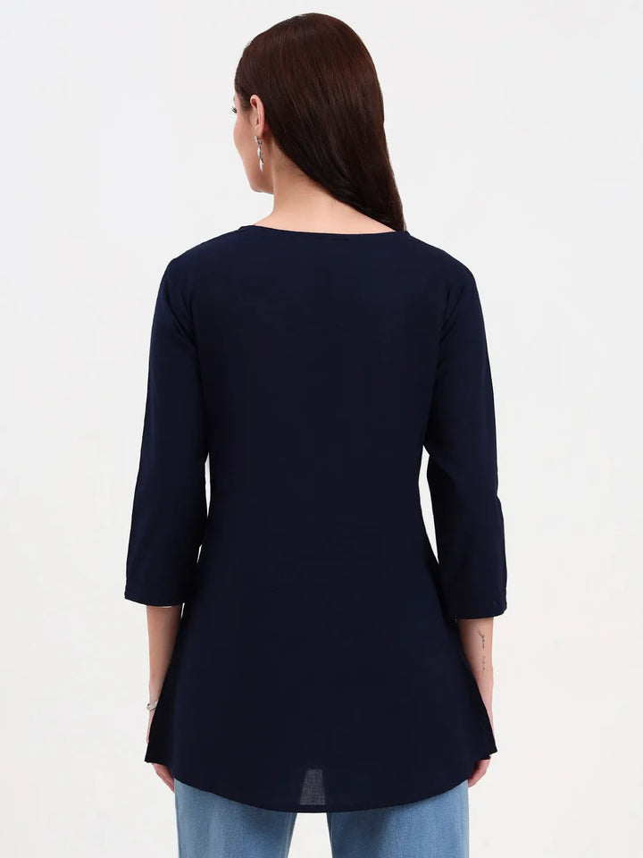 Navy Blue Cotton Straight Peplum Top
