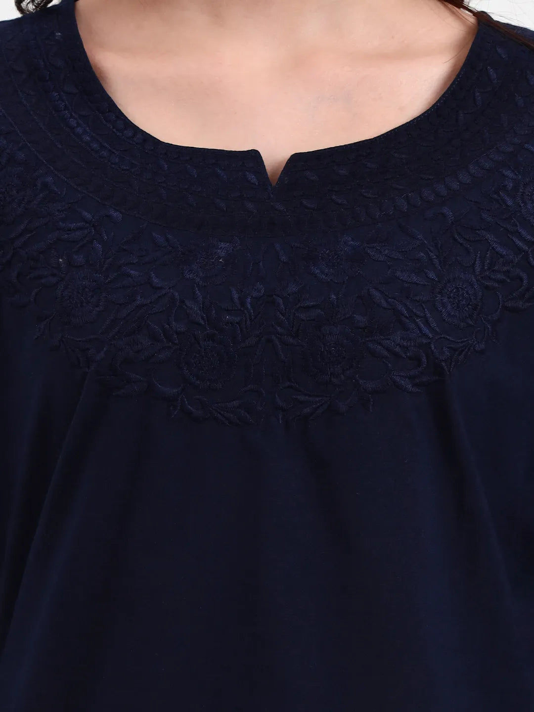 Navy Blue Cotton Straight Peplum Top