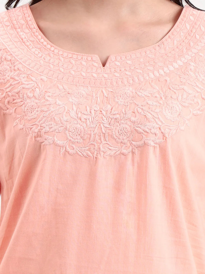 Peach Cotton Straight Peplum Top