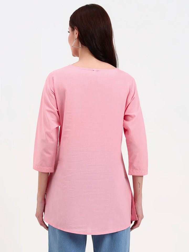 Pink Cotton Straight Peplum Top