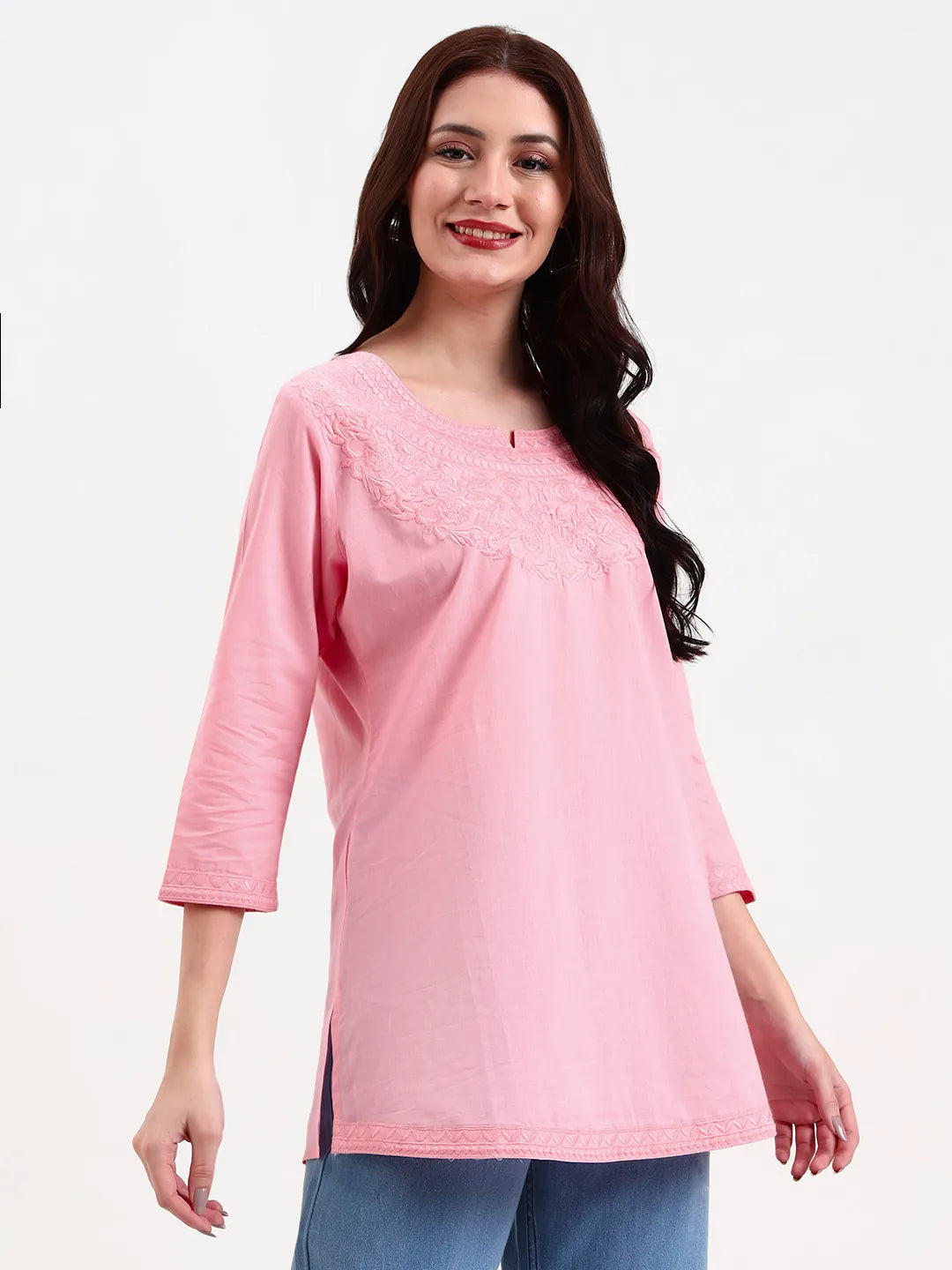 Pink Cotton Straight Peplum Top