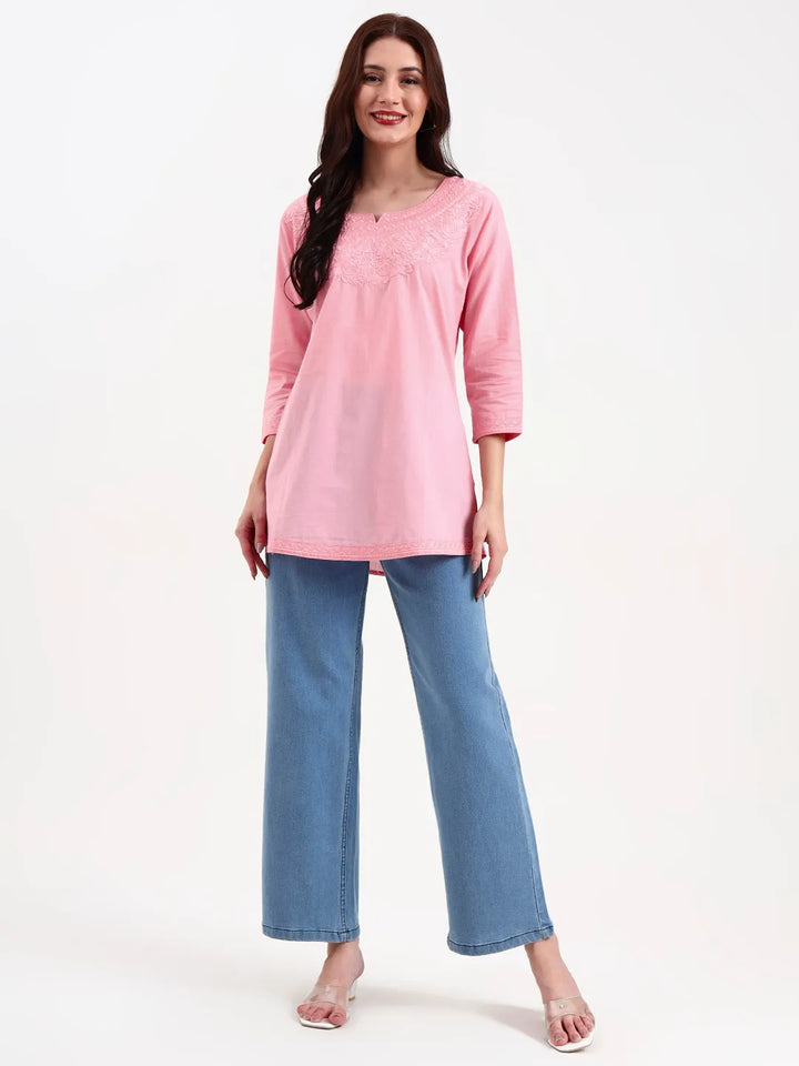 Pink Cotton Straight Peplum Top