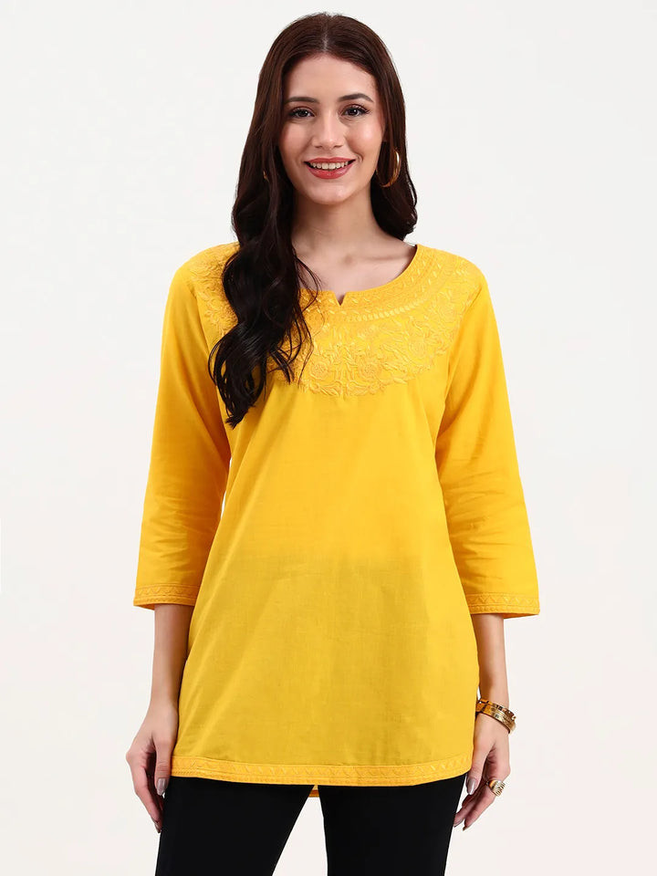 Yellow Cotton Straight Peplum Top