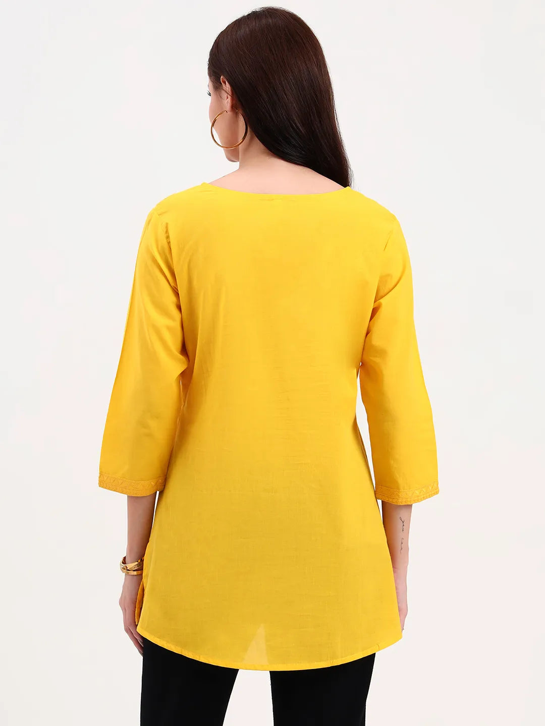 Yellow Cotton Straight Peplum Top