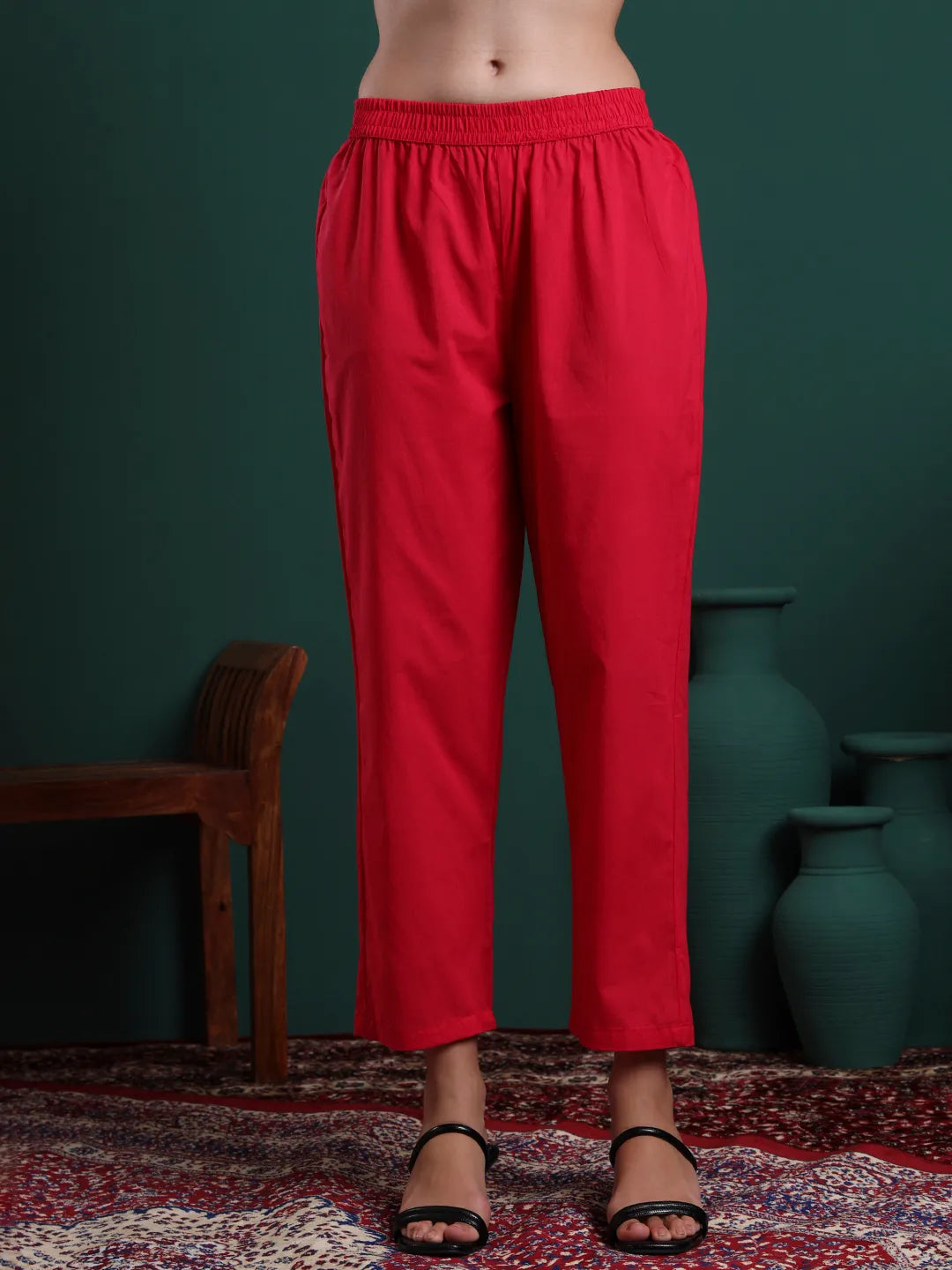 Hot Pink Cotton Floral Print A-Line Kurta Pants & Dupatta Set