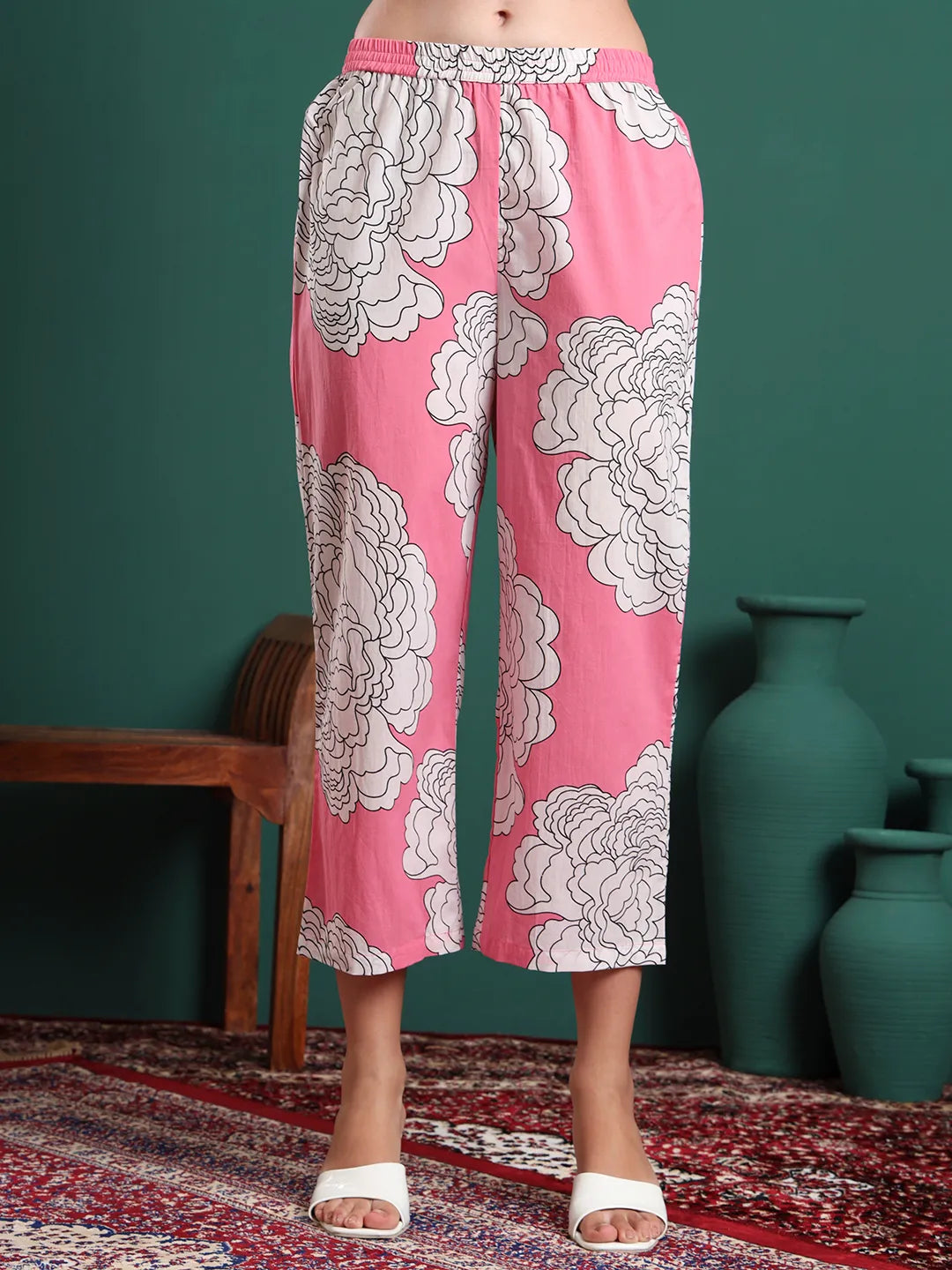 Pink Cotton Aline Sleeveless Kurta Palazzo Dupatta Set