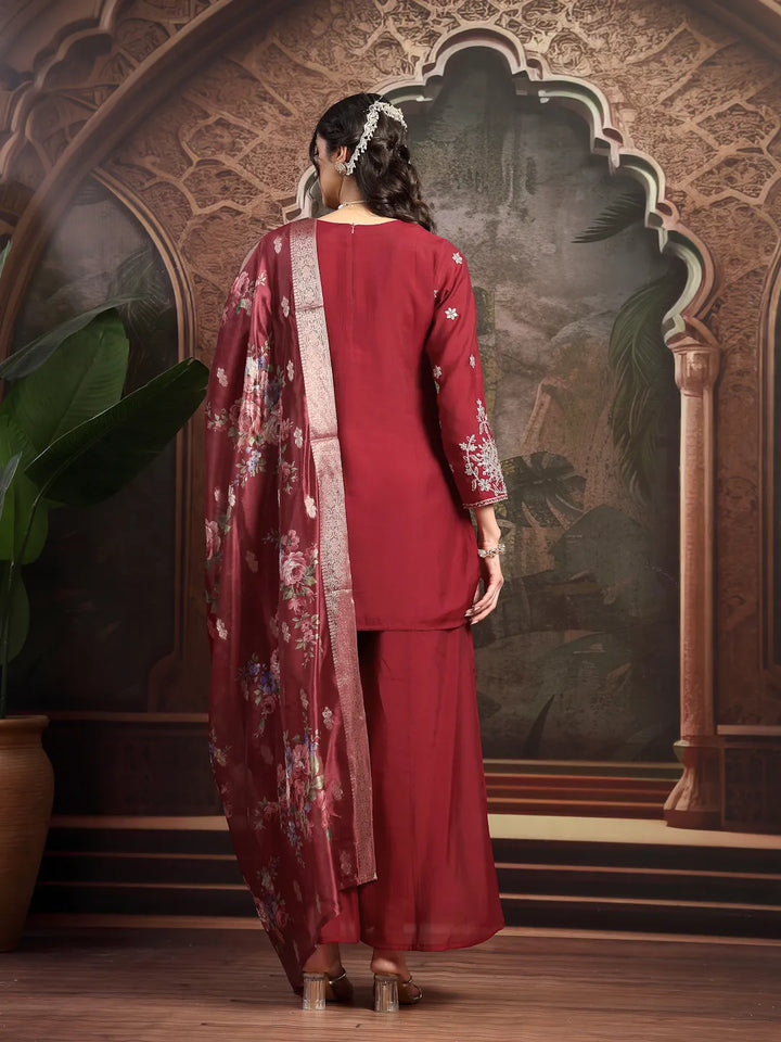 Maroon Mul Chanderi Short Kurta Palazzo Set