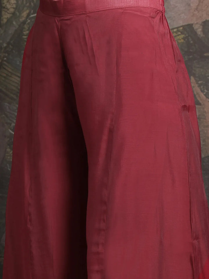Maroon Mul Chanderi Short Kurta Palazzo Set