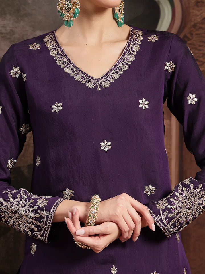 Purple Mul Chanderi Short Kurta Palazoo Set