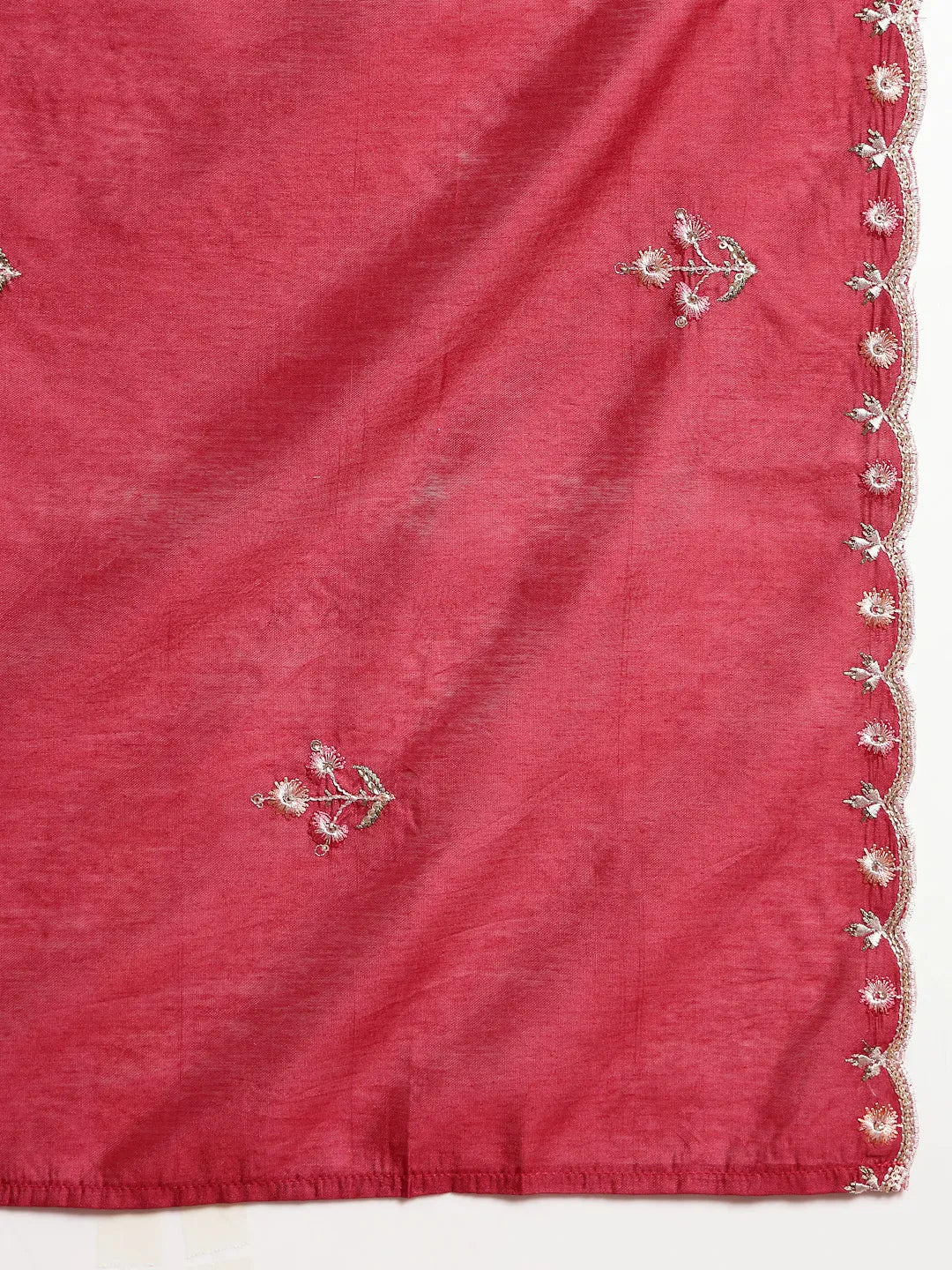 Maroon Embroidered A-Line Kurta Trouser Dupatta Set