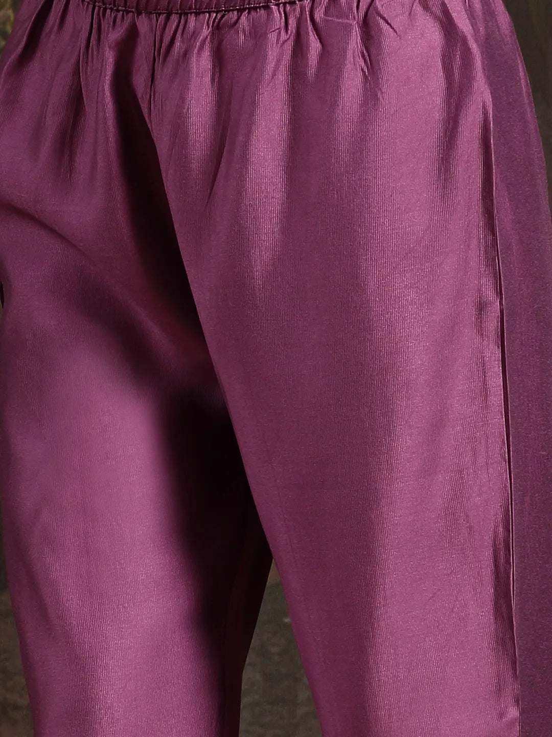 Purple Thread Work A-Line Kurta Trouser Dupatta Set