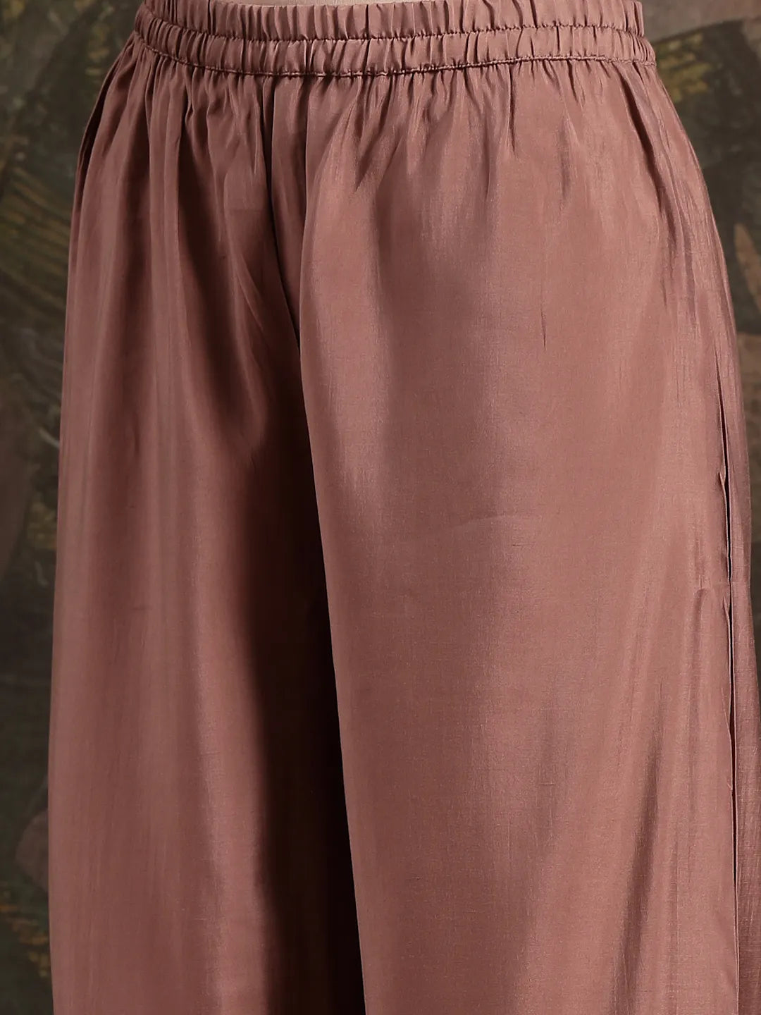 Brown Zari-Work A-Line Kurta Trouser Dupatta Set