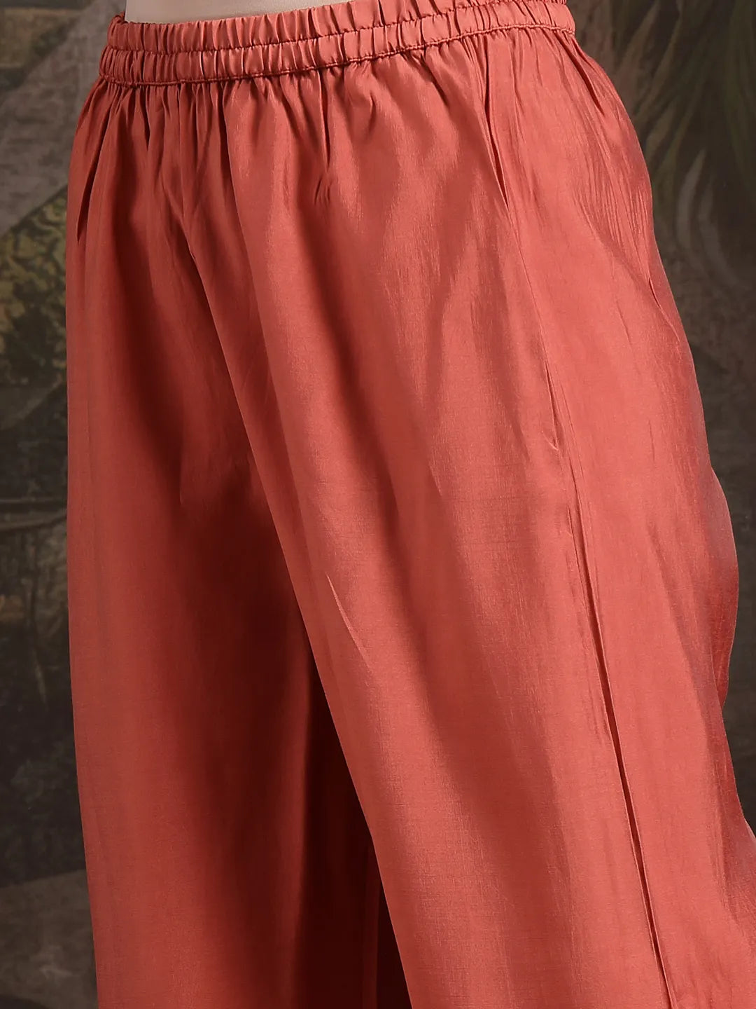 Rust Zari-Work A-Line Kurta Trouser Dupatta Set