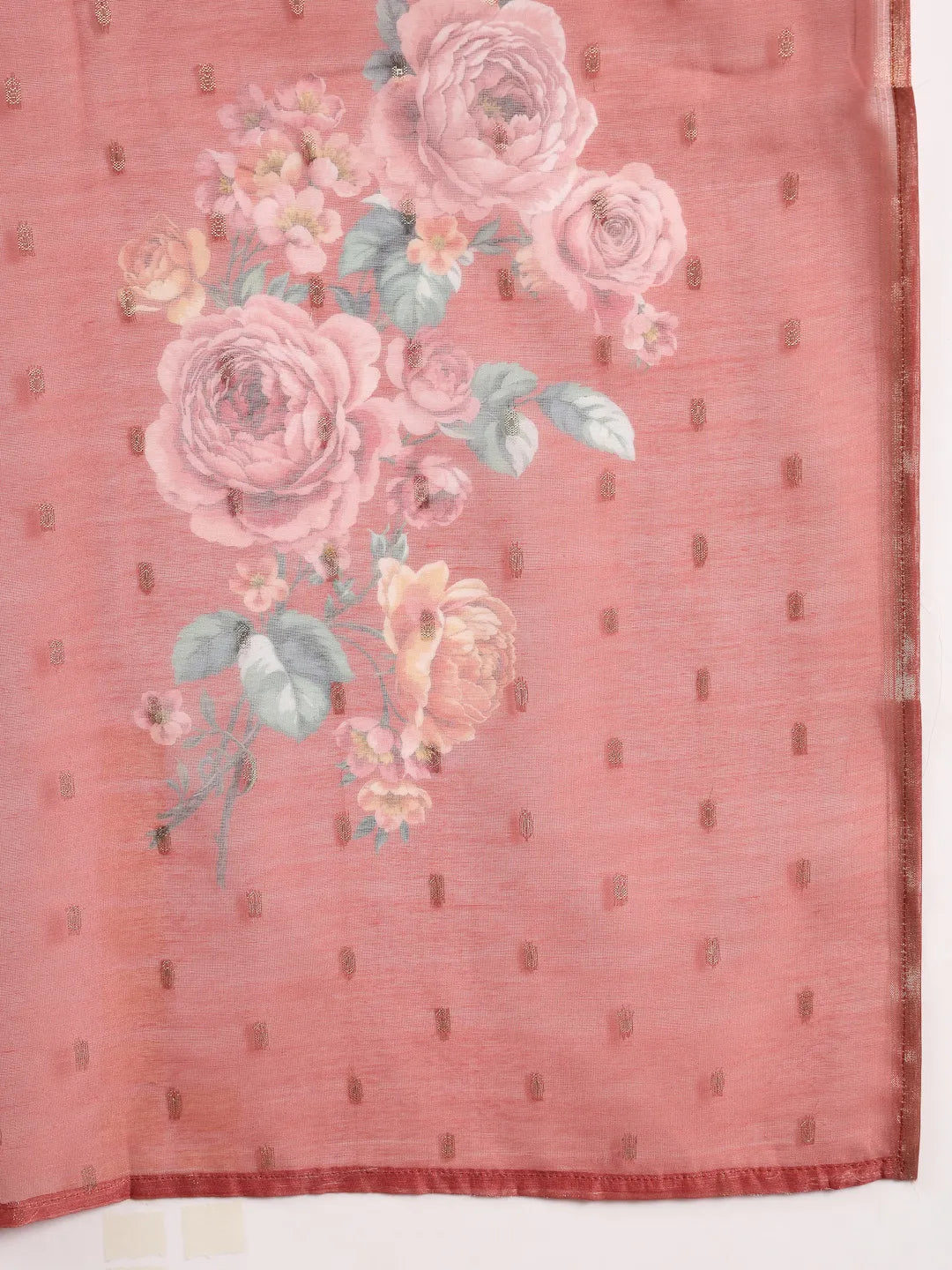 Rust Zari-Work A-Line Kurta Trouser Dupatta Set