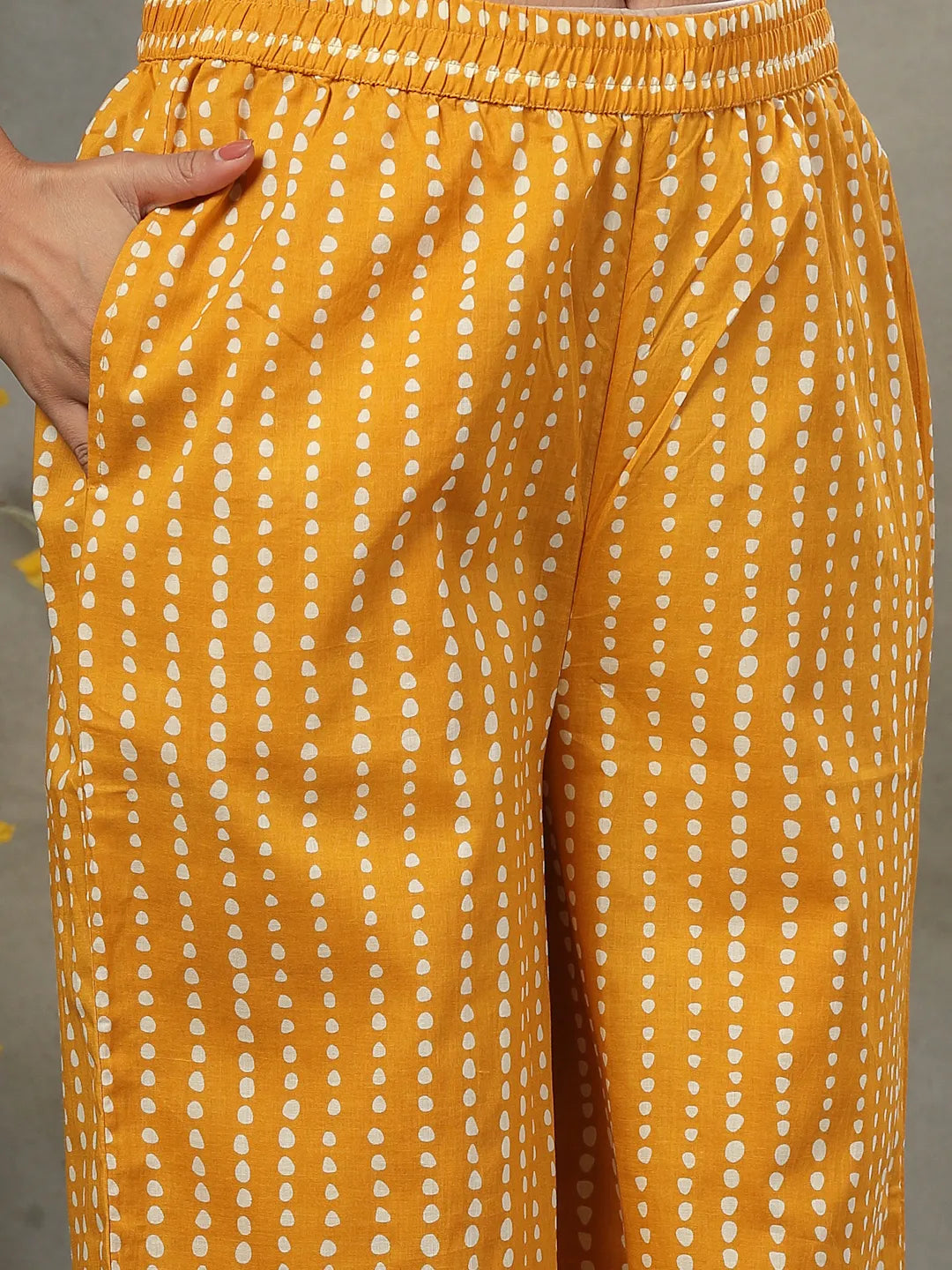 Mustard Floral Print Cotton Straight Kurta Palazoo Dupatta Set