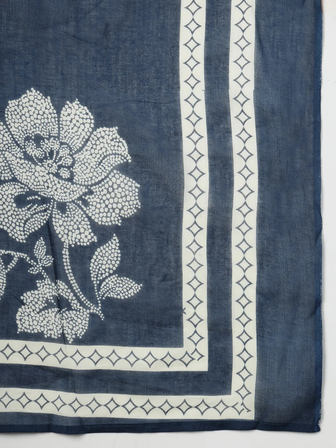 Navy Blue Floral Print Cotton Straight Kurta Palazoo Dupatta Set