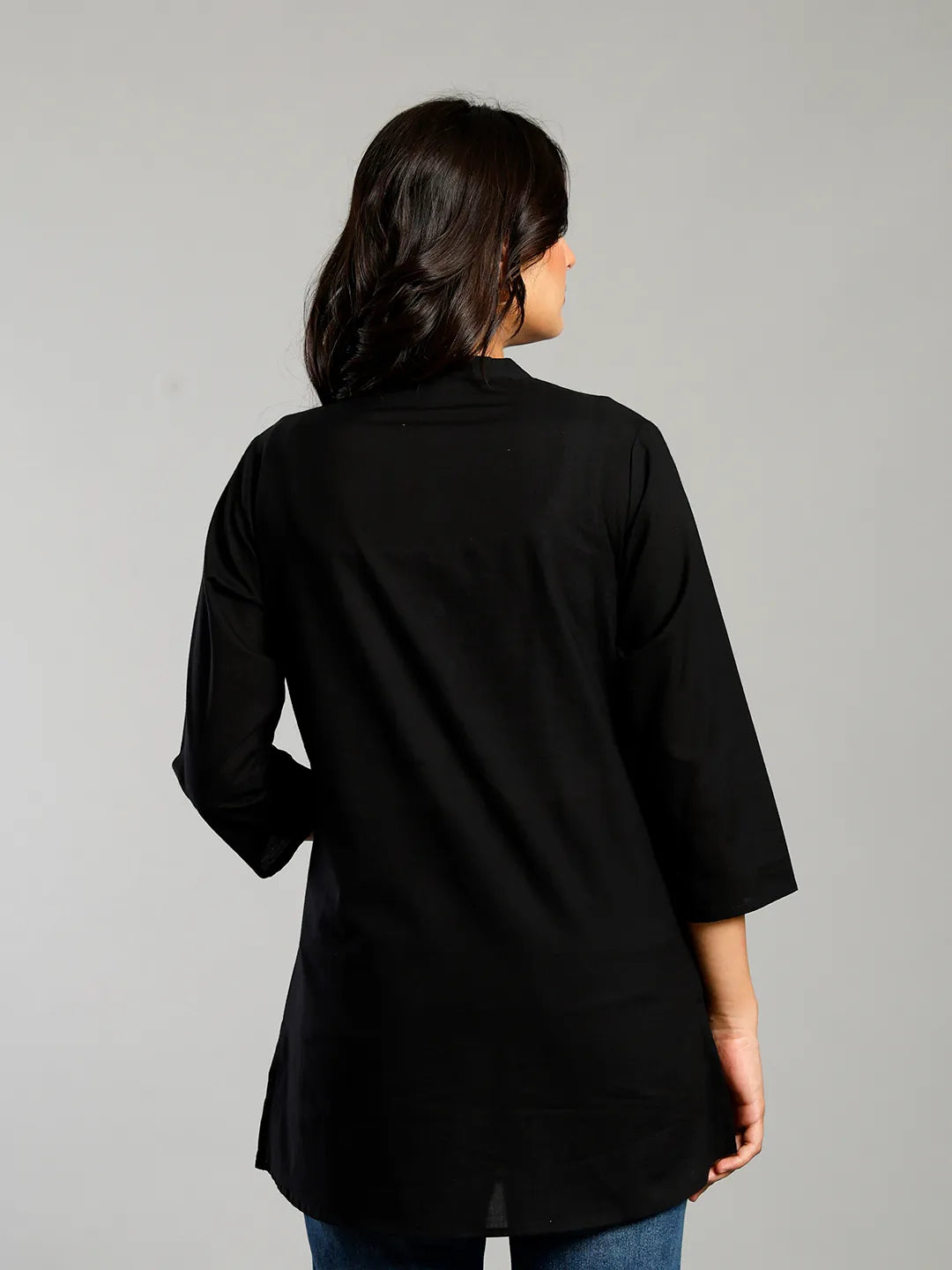 Black Regular Style Top Design Embroidered