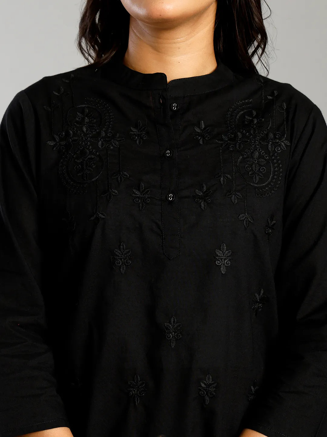 Black Regular Style Top Design Embroidered