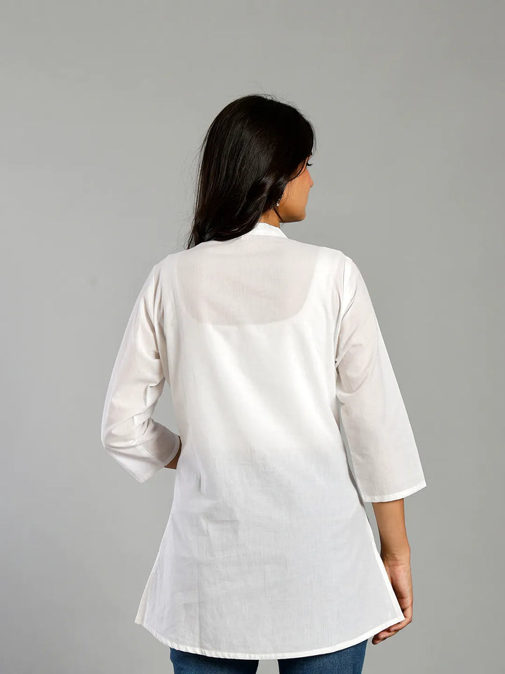 White Regular Style Top Design Embroidered