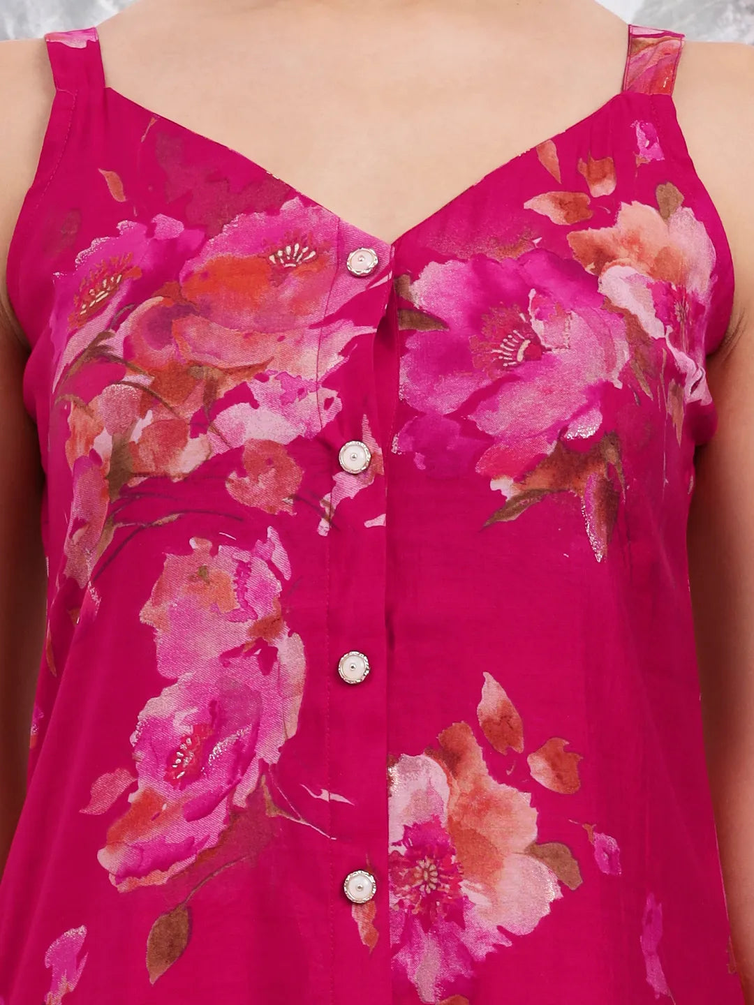 Hot Pink Silk Blend A-Line Kurta Palazoo Set