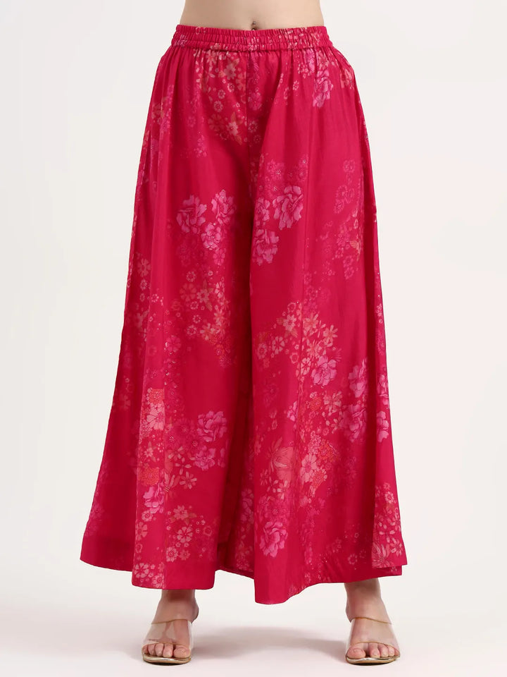 Pink Silk Blend Boat Neck A-Line Kurta Palazoo Set