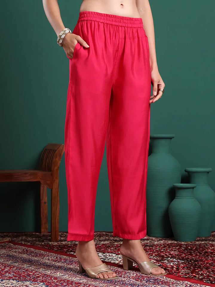 Pink Silk Blend Sleeveless Kurta Pants & Dupatta Set