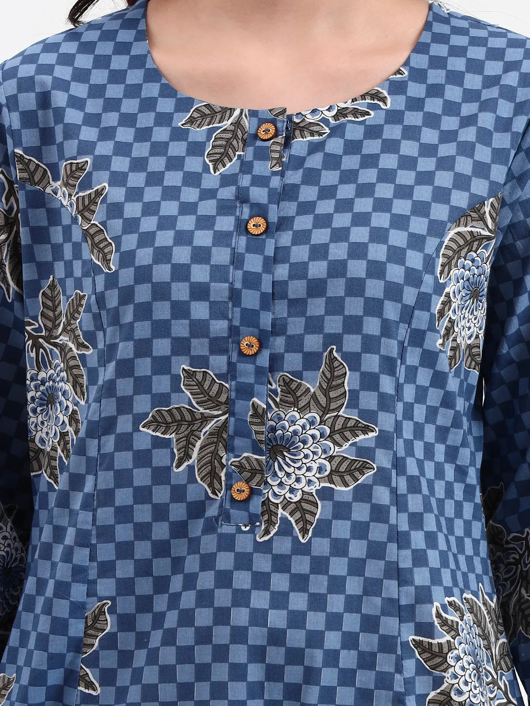 Blue Cotton A Line Kurta Set