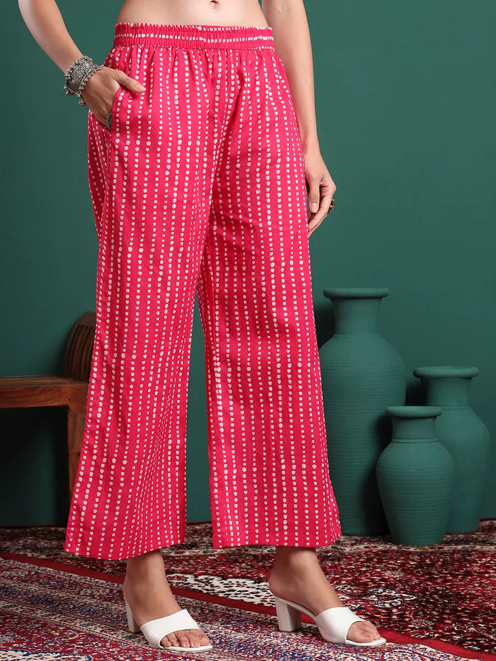 Pink Pure Cotton Striped Kurta Palazzo & Dupatta Set