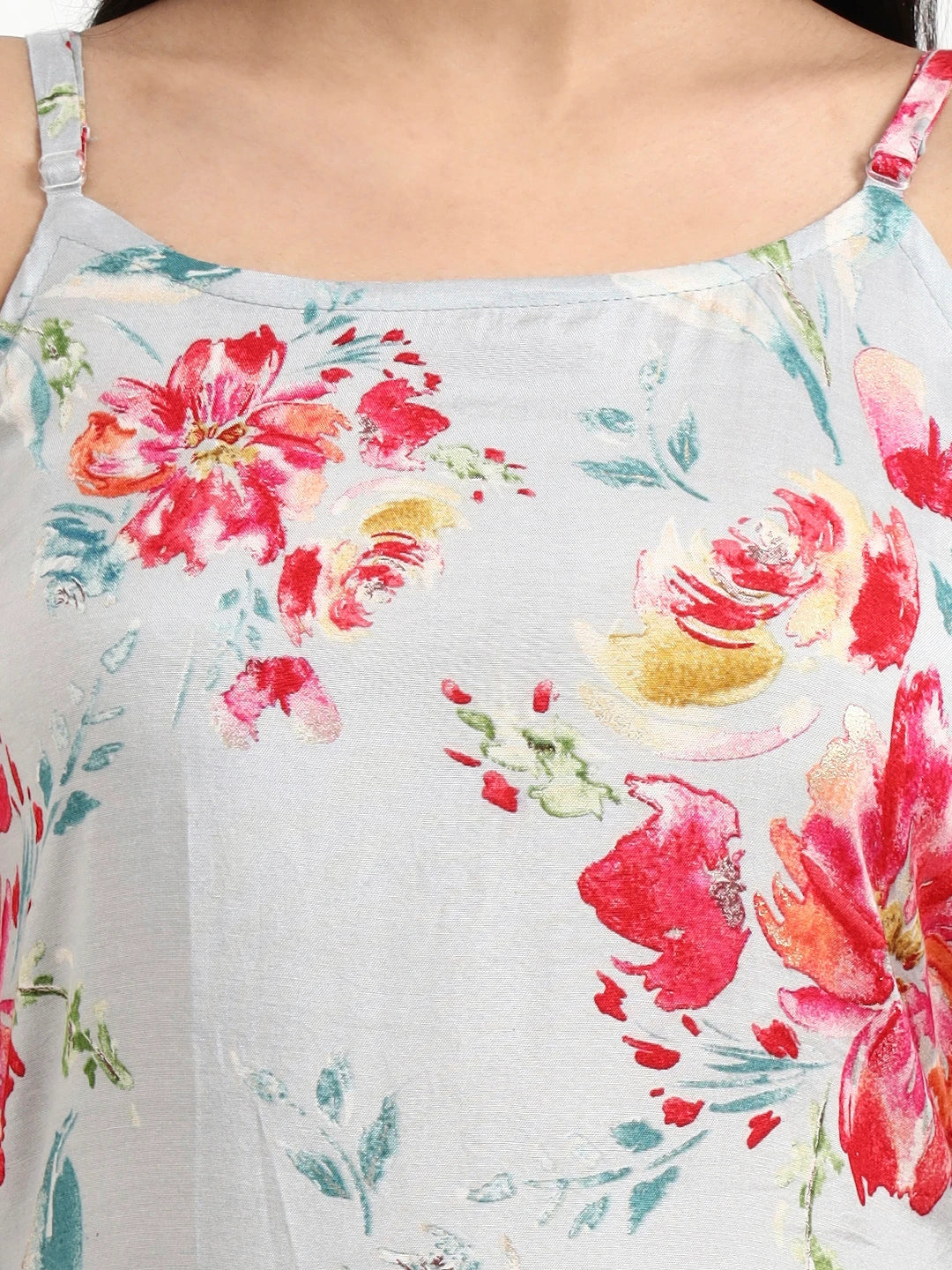 Grey Lensing Straight Kurta Set