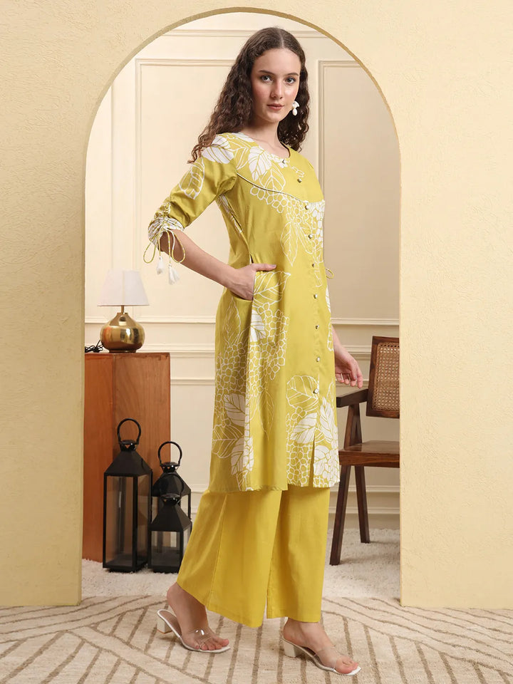 Lime Green Pure Cotton A Line Kurta Set