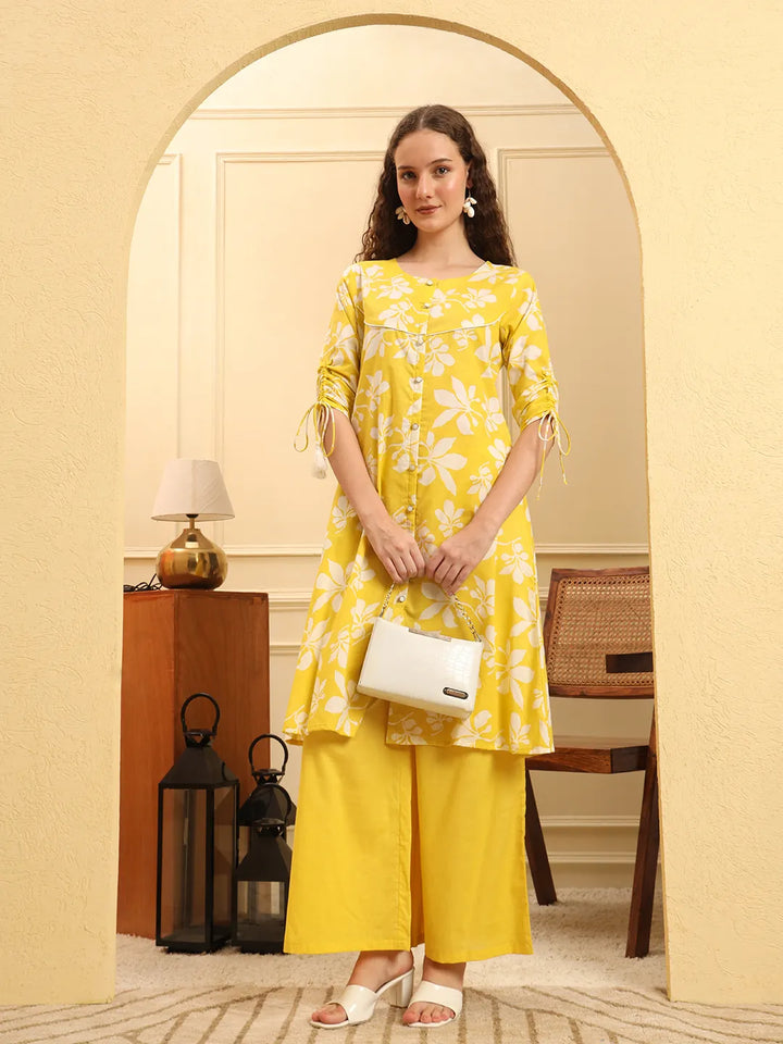 Yellow Pure Cotton  Kurta Set
