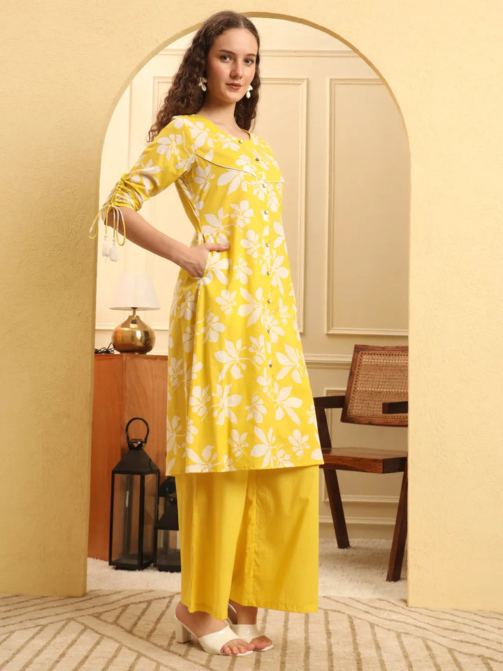 Yellow Pure Cotton  Kurta Set