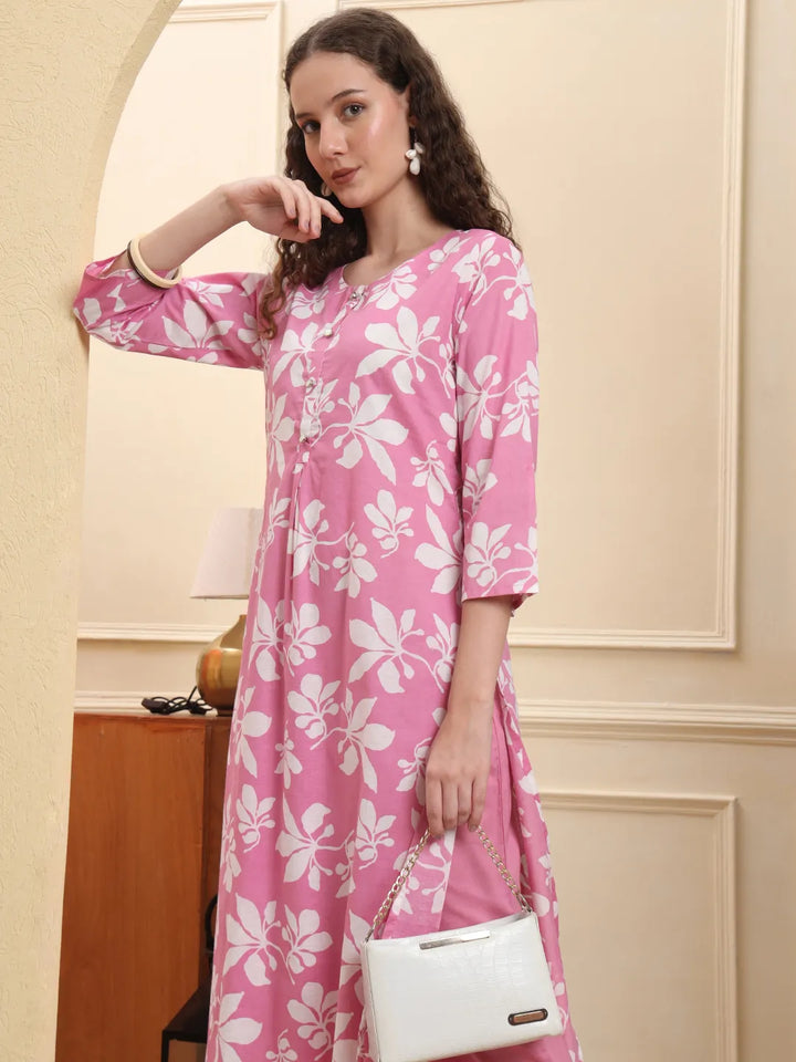 Pink Pure Cotton Straight Kurta Pant Setyufta Pink Cotton Straight Kurta Pant