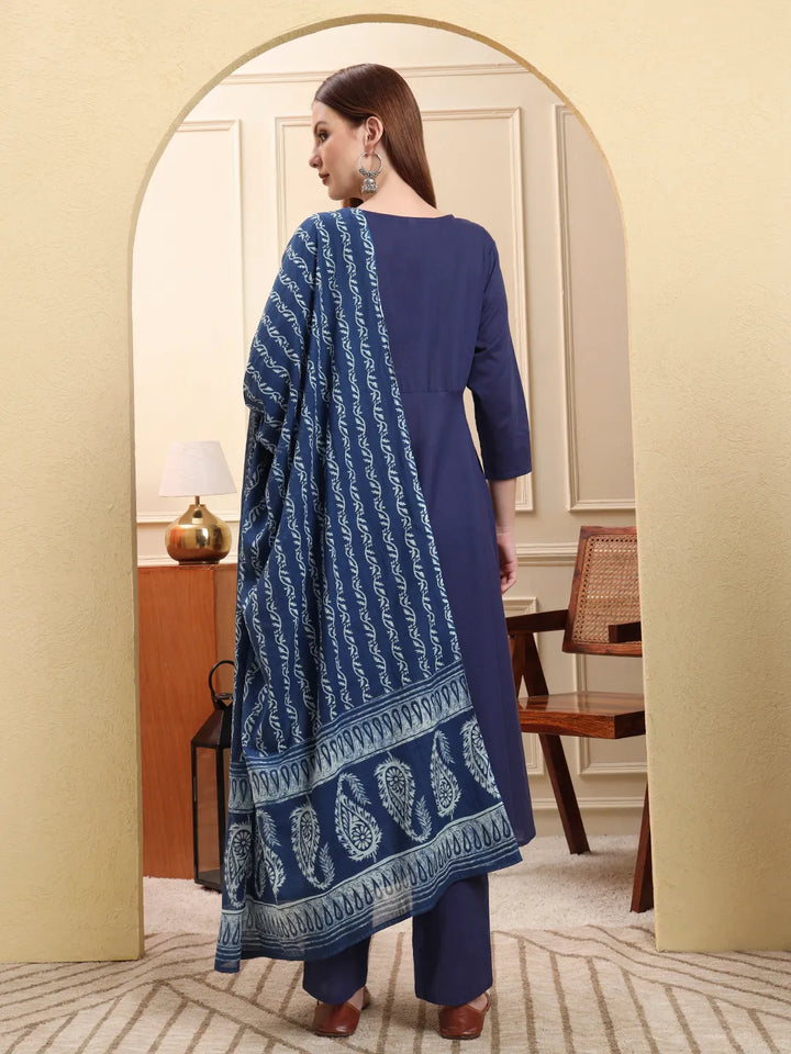 Blue Floral A-Line Maternity Kurta Trouser Dupatta Set