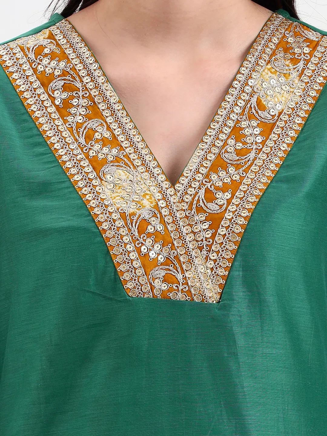 Green Chanderi A Line Dori Embroidery Kurta Set With Pant And Dupatta