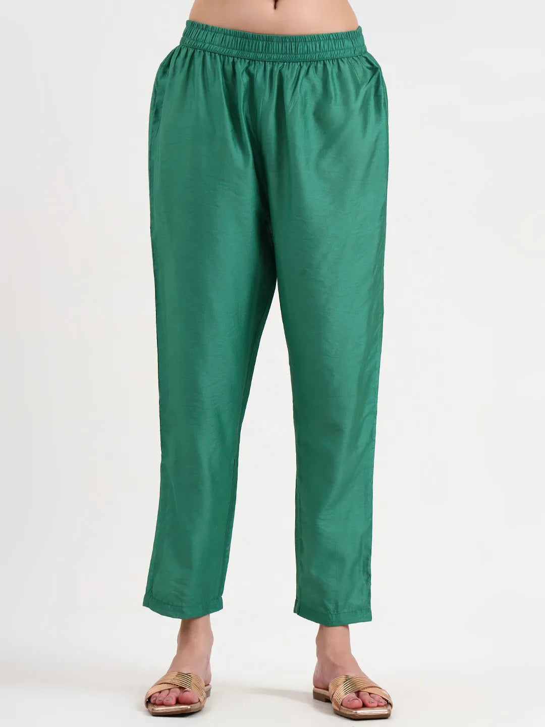 Green Chanderi A Line Dori Embroidery Kurta Set With Pant And Dupatta