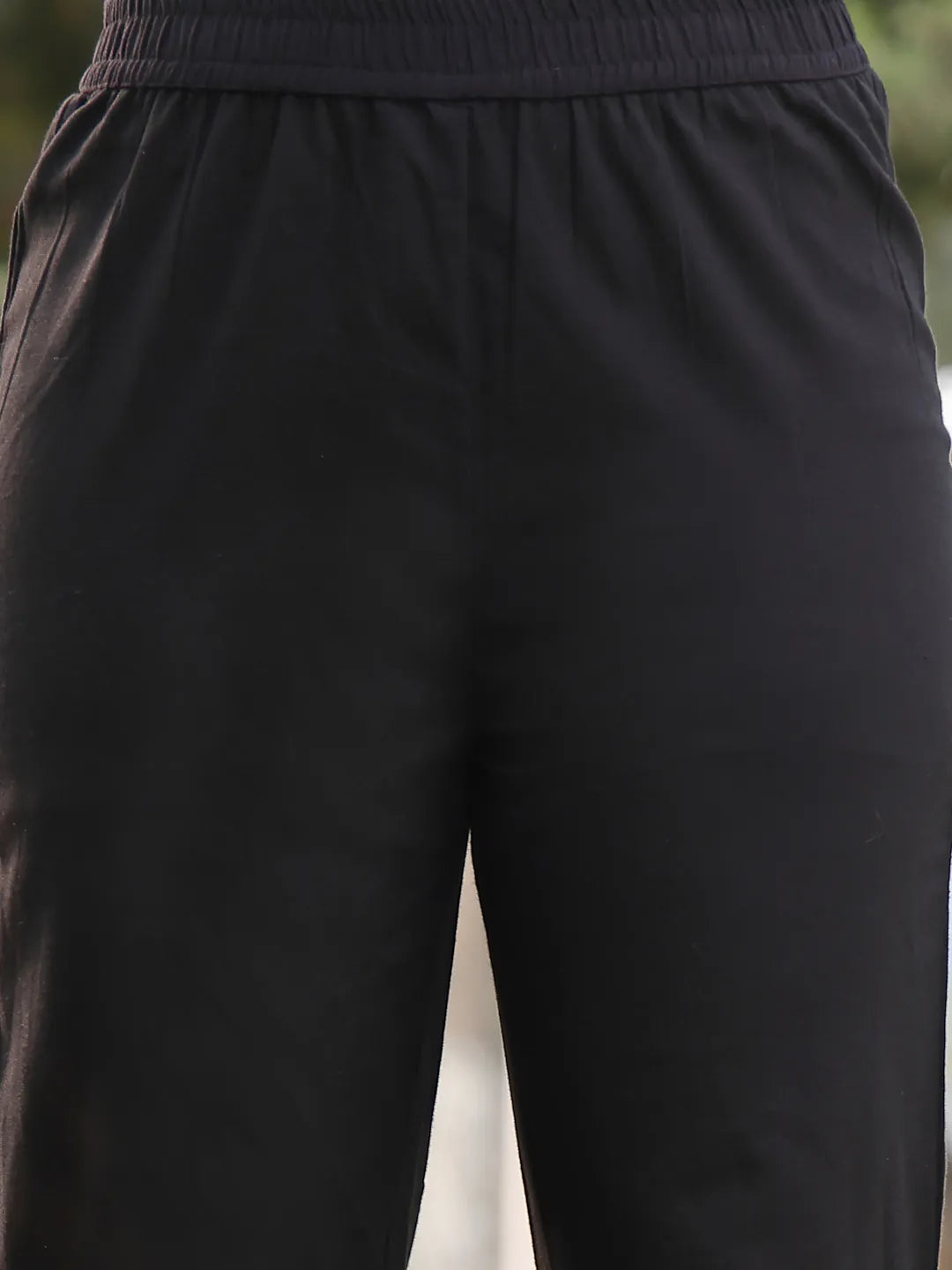 Black Floral Print Lilen A Line Have A Lining Kurta Trouser Dupatta Set