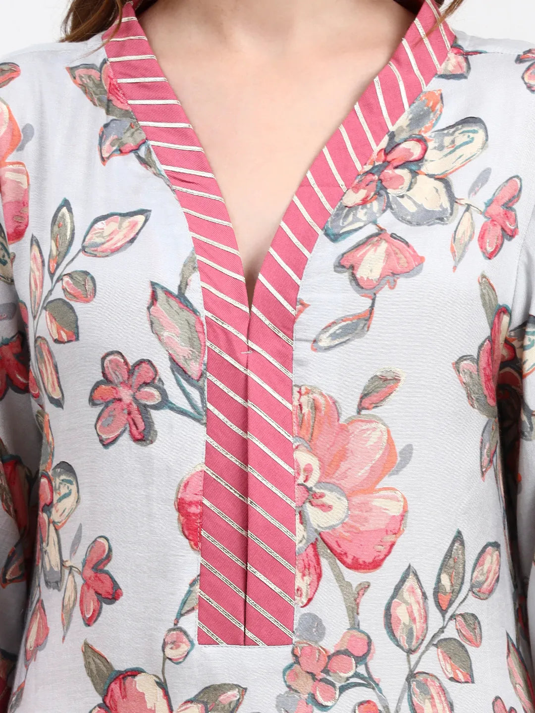 Grey Lensing Flare Kurta Dupatta Set