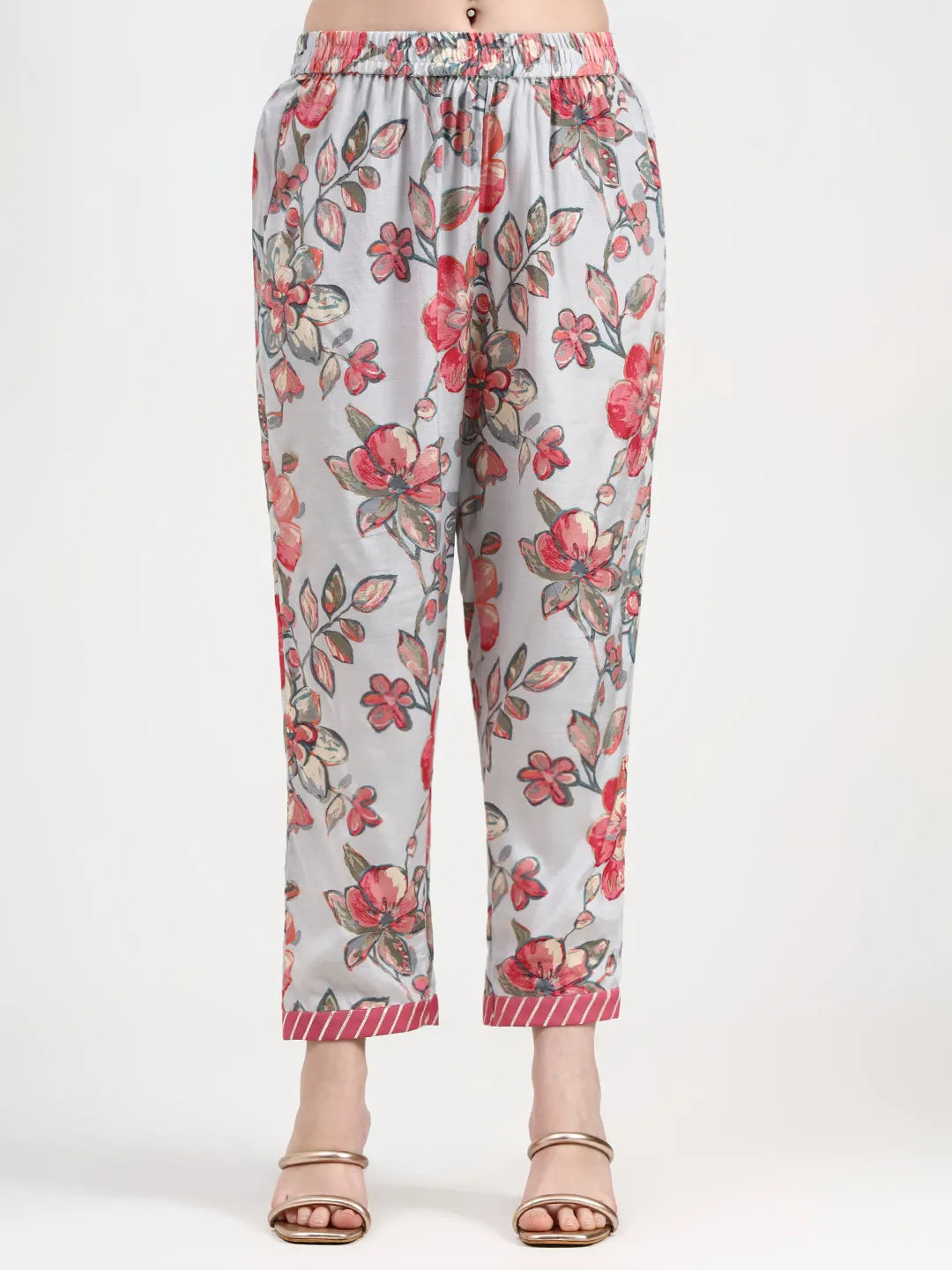 Grey Lensing Flare Kurta Dupatta Set