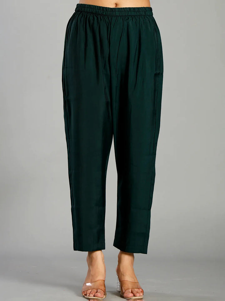 Green Roman Silk Zari Work A-Line Kurta Trouser Dupatta Set