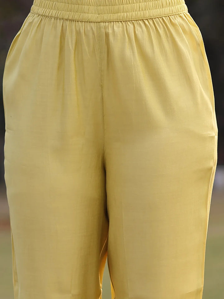 Yellow Resham Embroidery A-Line Chanderi Silk Kurta Trouser Dupatta Set