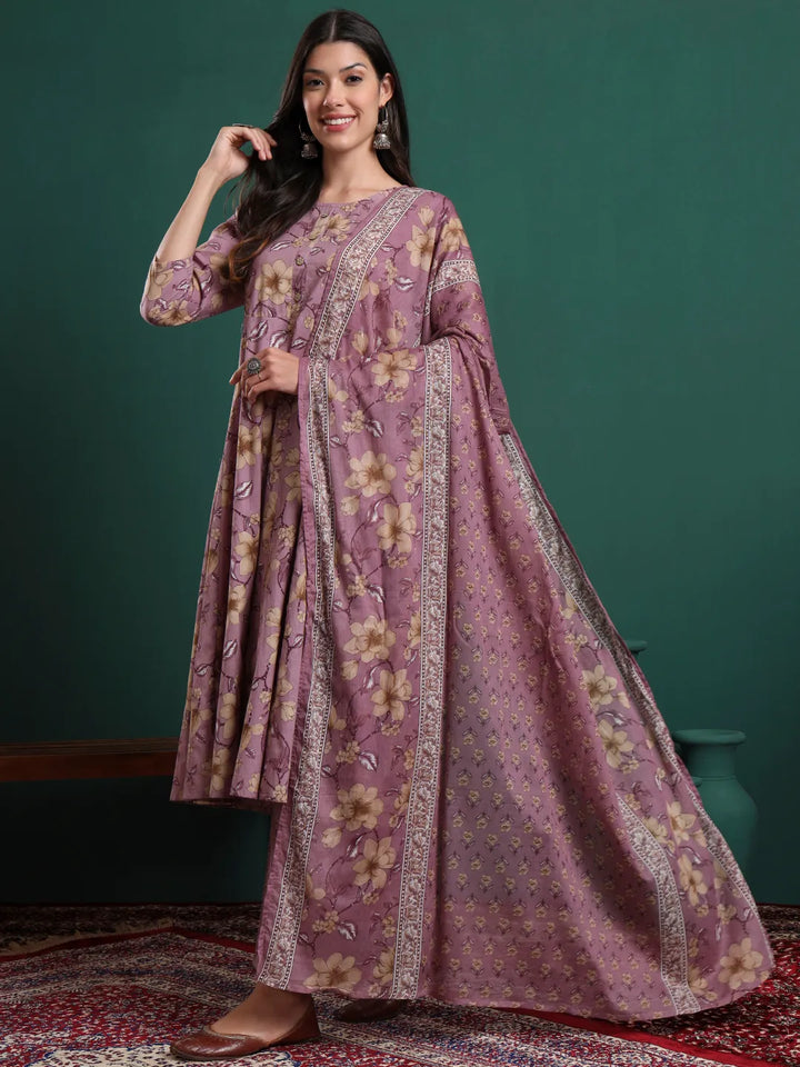 Yellow Floral Print Maternity A-Line Kurta Trouser Dupatta Set