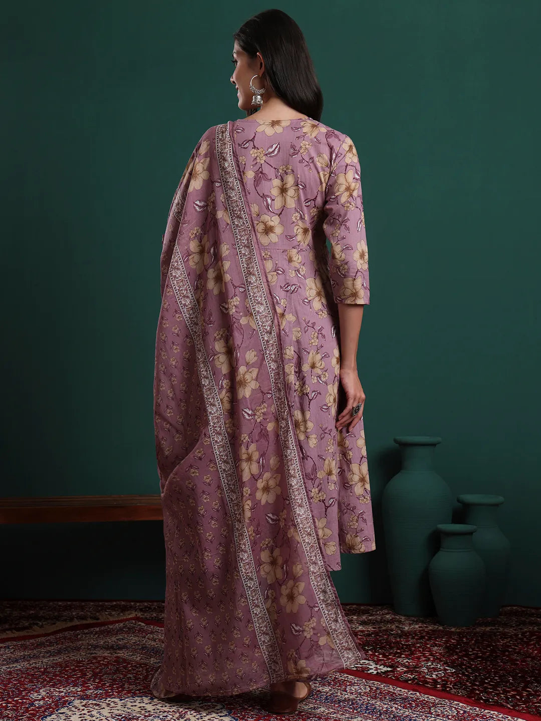 Yellow Floral Print Maternity A-Line Kurta Trouser Dupatta Set