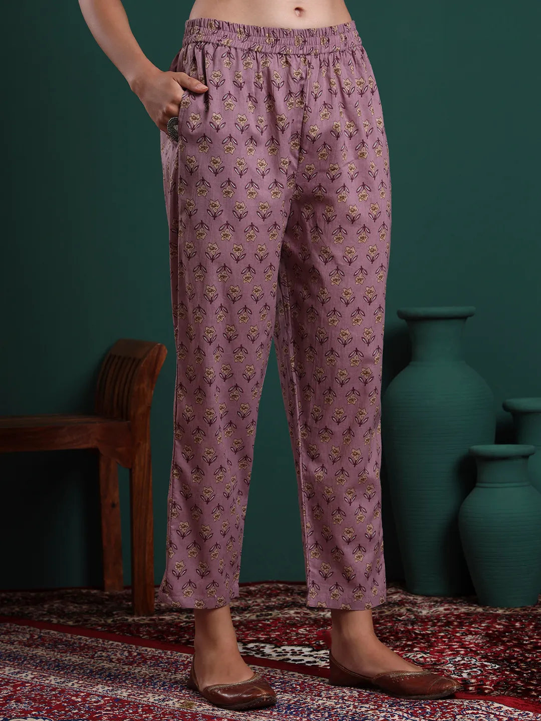 Yellow Floral Print Maternity A-Line Kurta Trouser Dupatta Set