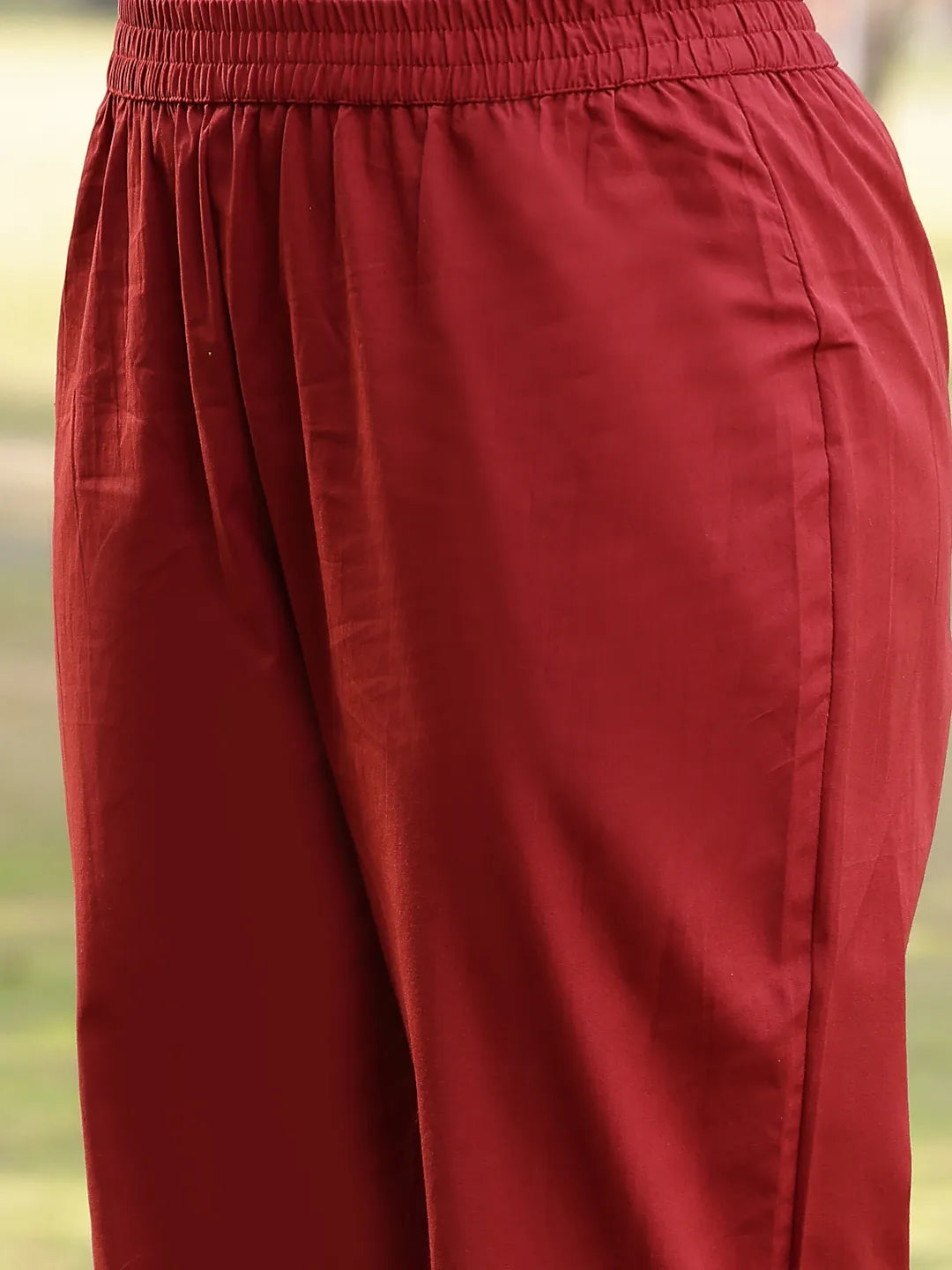 Green Linen Flare Kurta Trouser Dupatta Set